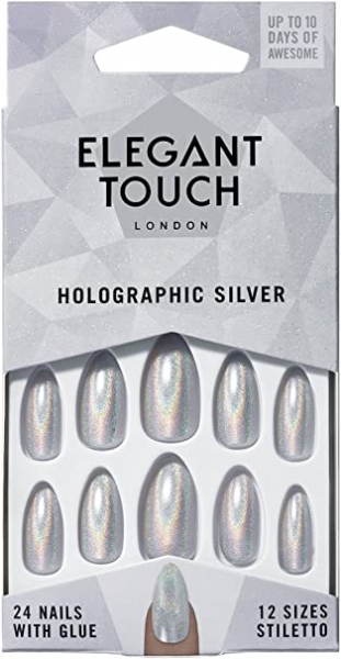 Elegant touch holographic silver اظافر تركيب